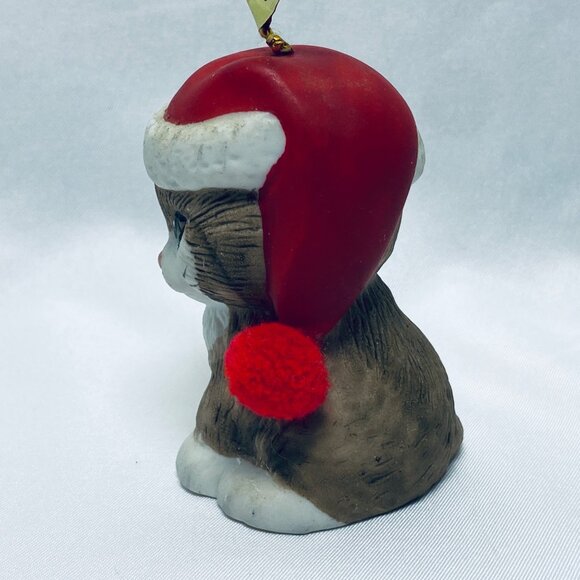 Handpainted Jasco Bisque Porcelain Cat Bell Christmas Ornament - Picture 5 of 11
